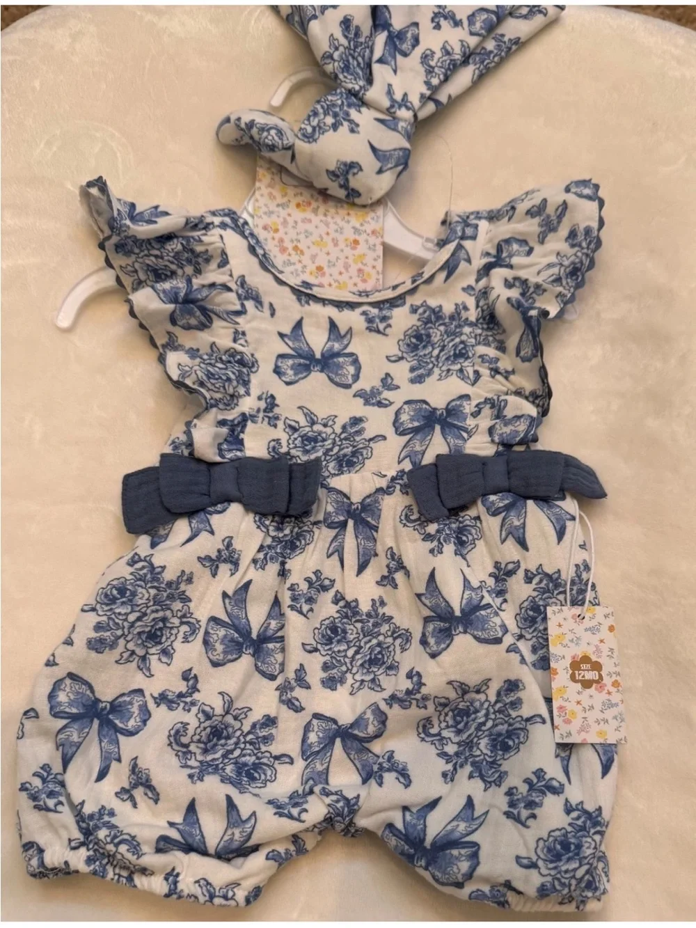 Vintage Style Floral Infant Romper with Matching Bunny Toy